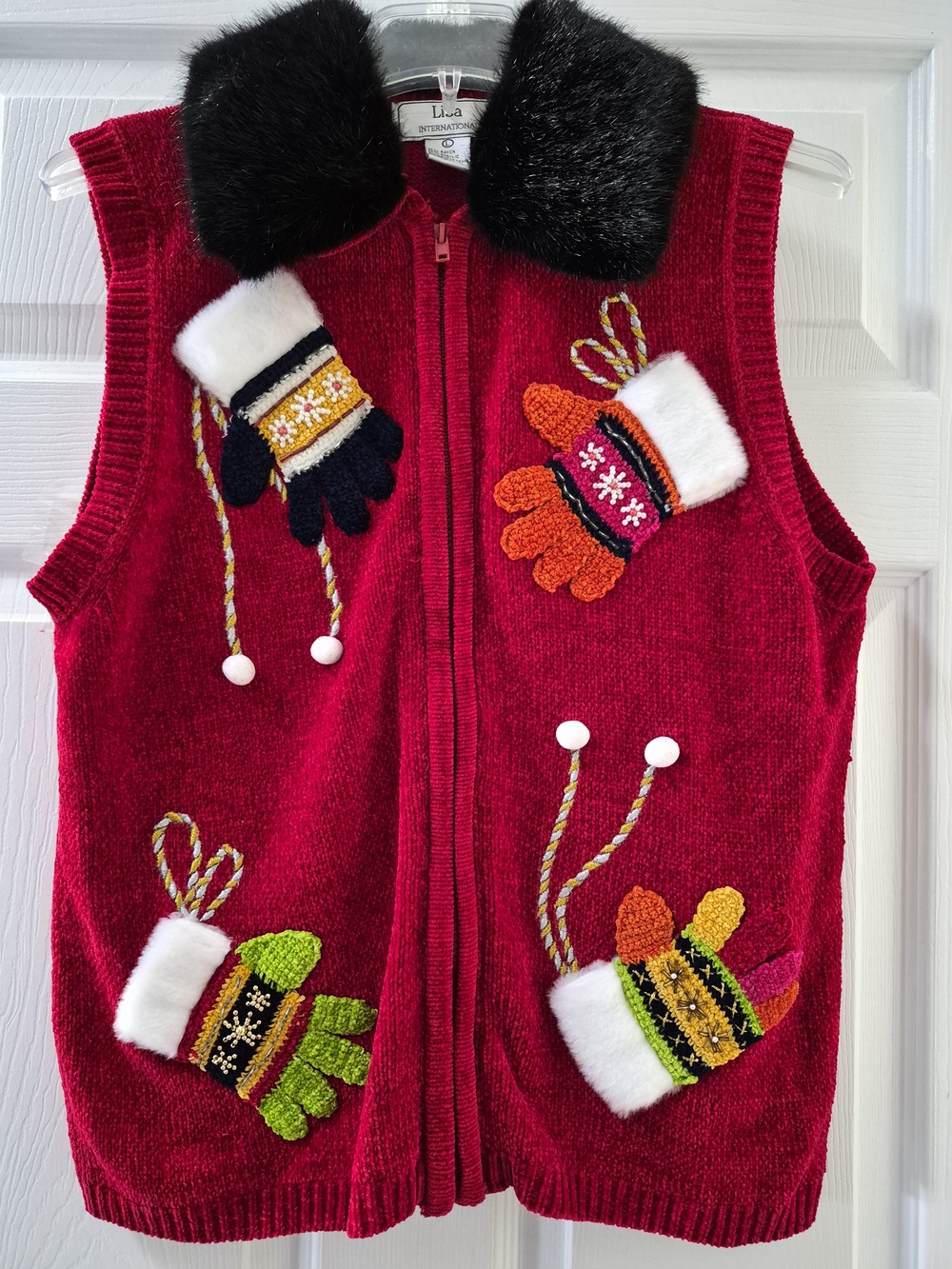 Red Holiday Vest with Faux Fur Collar